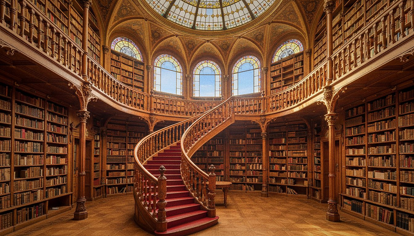 Scala rossa scolpita all'interno della Libreria Lello a Porto